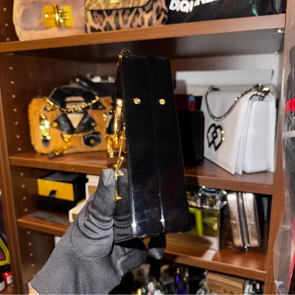 Charlotte Olympia Black Cat Handbag with Gold Accents - Picture 6 of 13